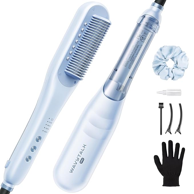 Wavytalk Pro Steam Hair Straightener Brush, Steamline Pro 3-in-1 Straightening Brush for Curly Hair, Fast Salon Results with Less Damage, Anti-Frizz and Hair Nourishment