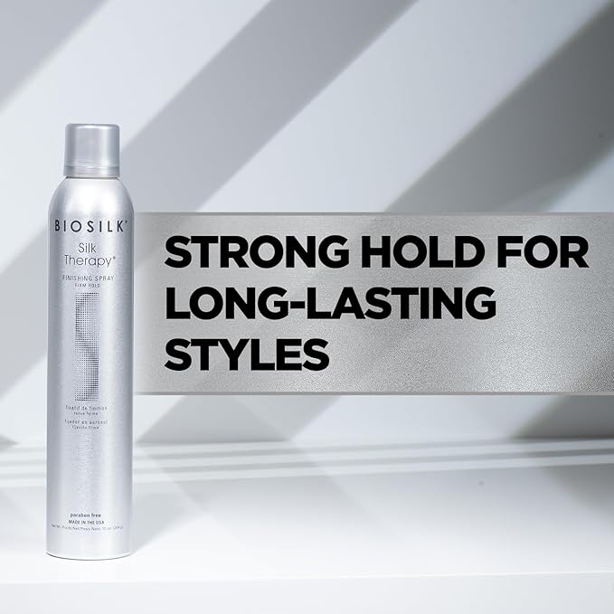 BioSilk Silk Therapy Finishing Spray Firm Hold, Strong-Hold Hairspray for Long-Lasting Styles, Adds Brilliant Shine & Keeps Hair Touchable, Sulfate-Free, Paraben-Free, Cruelty-Free, 10 Oz