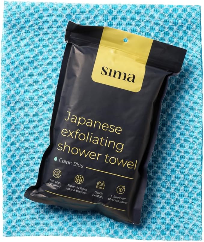 Exfoliating Washcloth Face & Body Scrub Towel - Japanese Exfoliating Towel with Hexagon Fibers, Body Scrubber with 2 Sides for Scrubbing & Washing, Extra Long Towels (Yellow, 2 Pack)