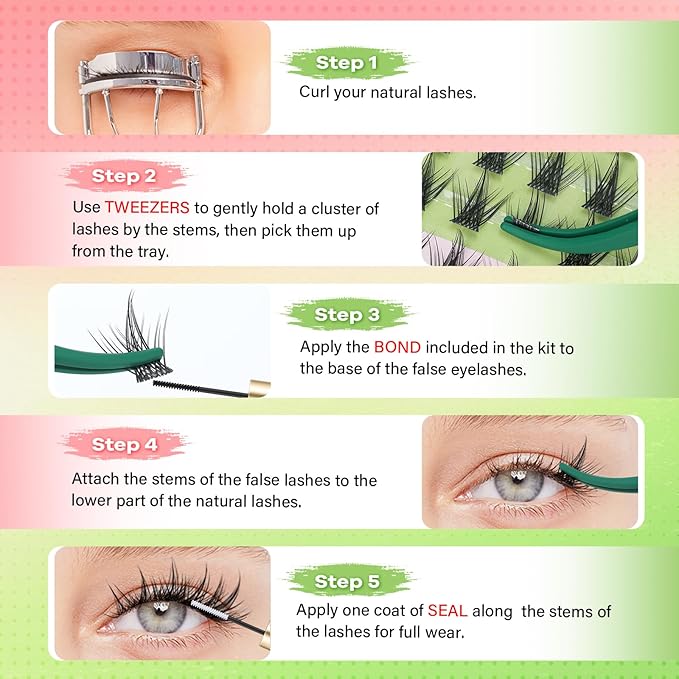 KEYYOU Sicily Lash Clusters Kit Fairy Lash Extension Kit C Curl 120Pcs Eyelash Extension Kit Wispy Natural Invisible Band Lash Kit with Waterproof DIY Lash Extension Kit at Home(Sicily-C-8-16MIX)