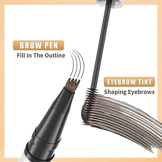 4-Fork Tip Microblading Eyebrow Pen - 2-in-1 Waterproof Eyebrow Pencil, Long-Lasting Natural Hair-Like Brows, Smudge-Proof & Easy to Use (With Tint 03#Dark Brown)