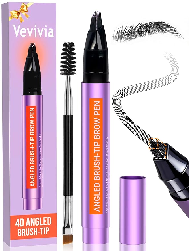 Vevivia Beauty Eyebrow Pen - Eyebrow Pencils for Women with 4D Micro Brush-Tip for Natural Hair-Like Strokes, Long Lasting Fluffy Brows, Waterproof, Black