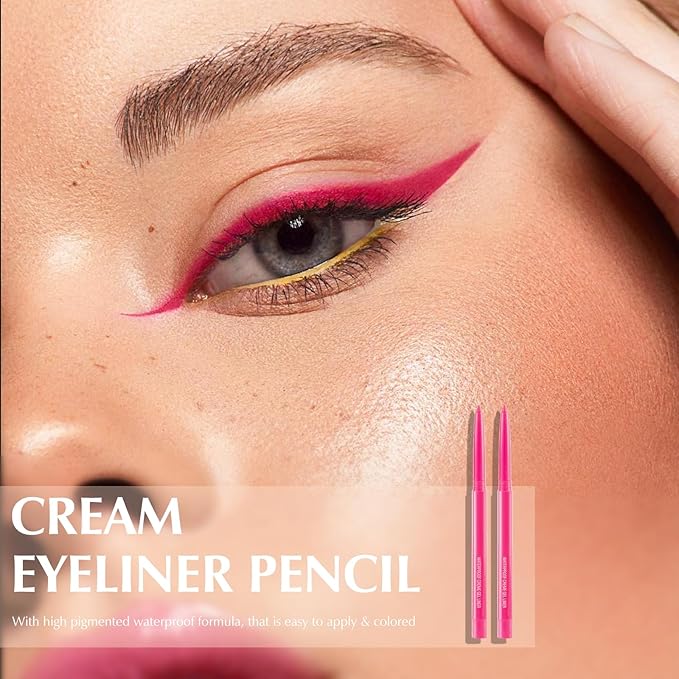 2 PCS Pink Eyeliner Pencil Set, Retractable Matte Gel Waterline Eye Liner Pen, Smudge-Proof Multi-Use Colorful Creamy Eyeshadow High Pigmented Long-Lasting Smooth Eye Makeup for Women