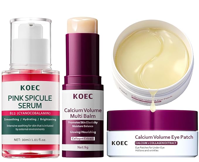 Calcium Volume Multi Balm Stick + Pink Spicule Serum + Eye Patches 60ea,Collagen Elastin Boost & Wrinkle Smoothing Eye Treatment,Skin Condition Improvement Pore Refining Serum,Gentle Skincare Routine