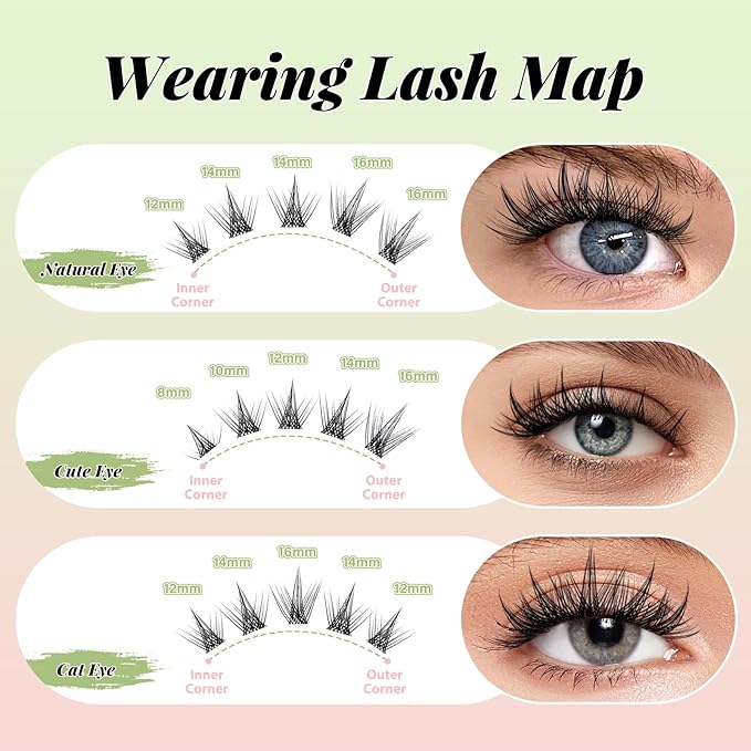 KEYYOU Sicily Lash Clusters Fairy Eyelash Extension CC Curl 120Pcs Eyelash Extension Wispy Natural Invisible Band Lash with Waterproof DIY Lash Extension at Home(Sicily-CC-8-16MIX)