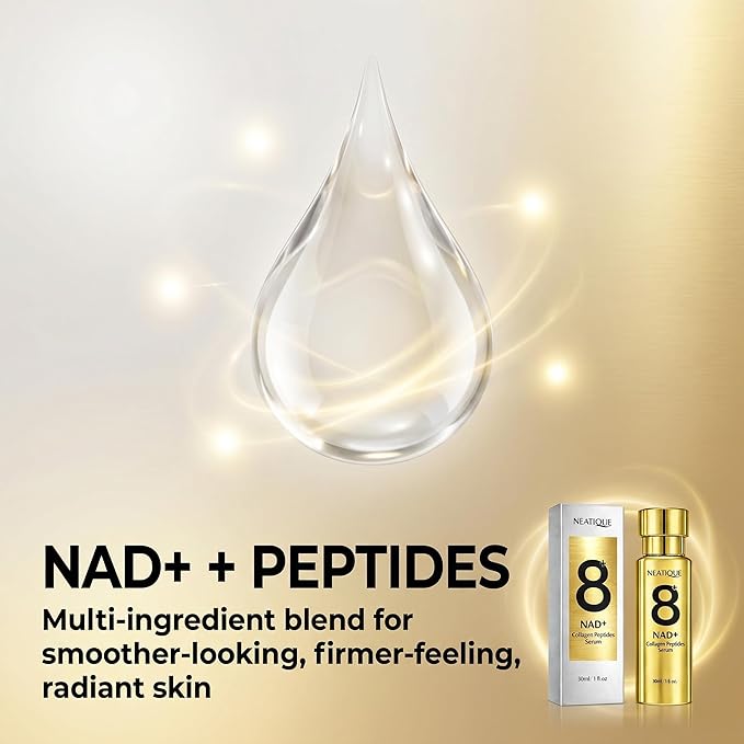 NAD+ Peptide Boosting Serum with Niacinamide & Hyaluronic Acid Collagen, 8AM/8PM Routine Firming Hydrating Face Serum for Radiant Glow for Fine Lines and Moisturing Skin, 1 fl oz (30 ml)