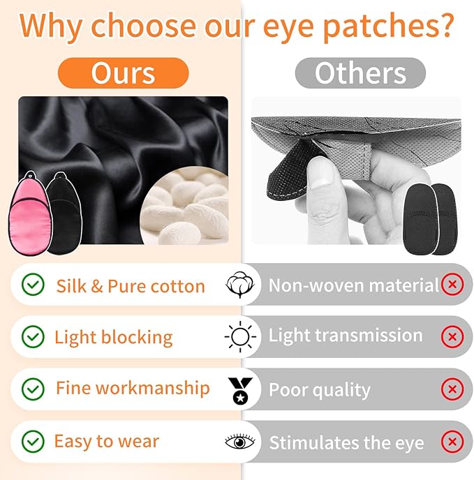 eZAKKA Eye Patches for Adults, Eye Patch for Glasses, Silk Medical Eyepatch for Lazy Eye Patches for Women Amblyopia Strabismus and After Surgery (Peach Pink+Black)