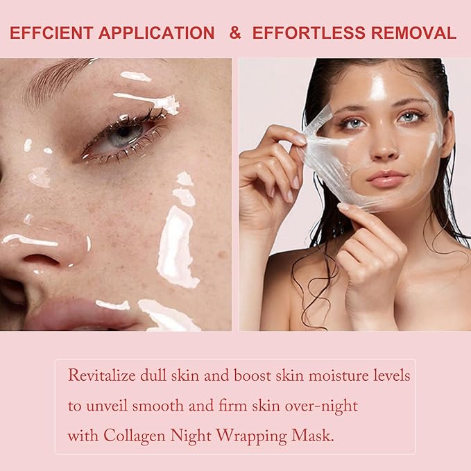 Ayzololo Collagen Night Wrapping Mask,Overnight Wrapping Mask,Peel Off Face Mask,Elasticity and Hydration Care,2.53 fl.oz(Brush Included)