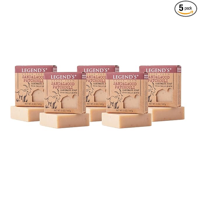 Legend's Creek Farm Goat Milk Soap - Cleansing Moisturizing Bar for Hands and Body - 5 Oz Creamy Lather, Nourishing, Gentle Natural Soap for Sensitive Skin (Sandalwood Patchouli, Pack of 5)