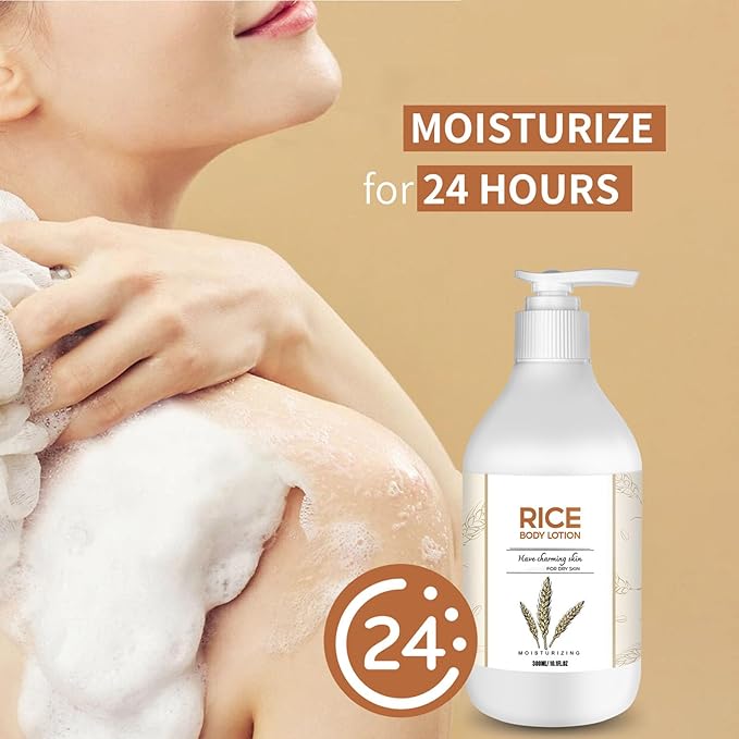 Grospe Rice Moisturizing Body Lotion for Women, Body Firming Moisturizer with Rice Extract for Dry Skin, Moisturizer Body Cream for Nourishing Non-Greasy Refreshing Quickly Absorbed 10.1 Fl Oz