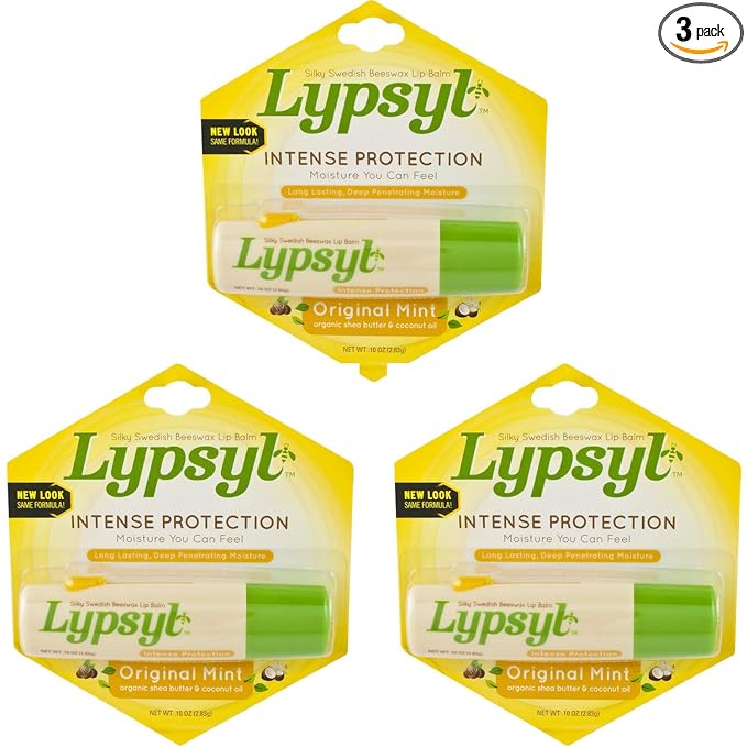 Lypsyl Intense Protection Original Mint, Lip Balm 0.10 oz (3-Pack)