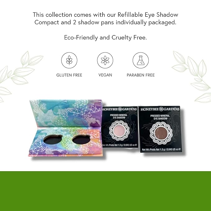 Honeybee Gardens Mini Skinny Duo Eye Shadow Compact in Tippy Taupe and Porcelain, Longlasting, Refillable & Customizable, Vegan, 26mm Pans