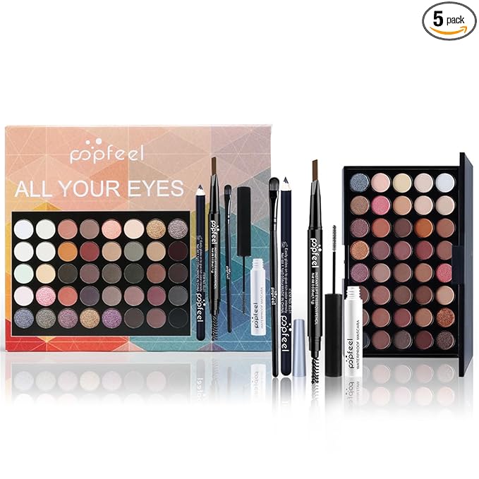 Eye Makeup Kits for Women, Eye Makeup Set for Beginners, Mother's Day Makeup Gifts for Women Girls, Makeup Essential Bundle Includes Eyebrow Pencil, Eyeliner Pen, Mascara, Eyeshadow Palette,Brushes