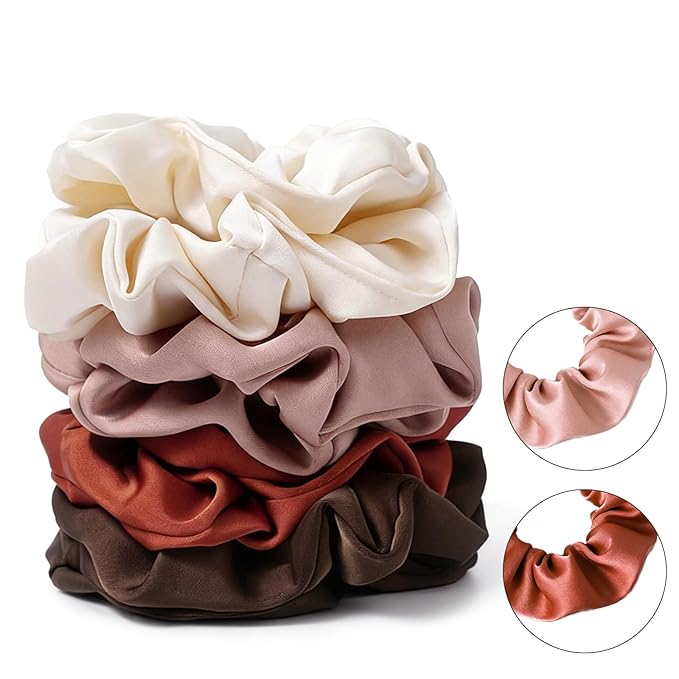 Satin Scrunchies for Women – 8PCS Earth Tone Silk Hair Ties – No Crease, Frizz-Free, Warm & Natural Hair Bands for Thick & Thin Hair, Earthy Hair Accessories Gifts