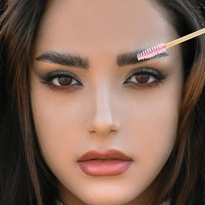 Tbestmax 300 Disposable Mascara Wands Eyelash Brush Spoolies for Eye Lash Extension Eyebrow Bamboo Stick Pink