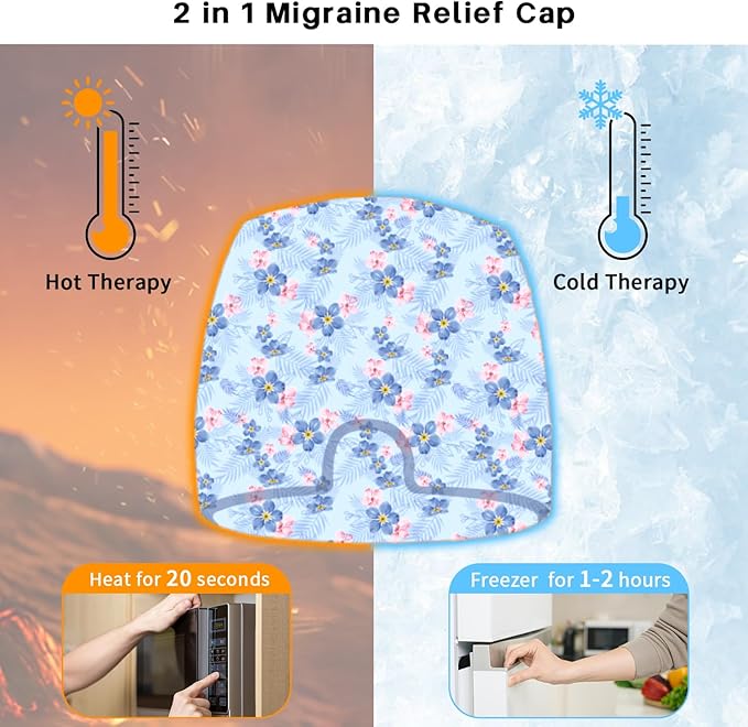 my novel things Migraine Relief Cap, Gel Cooling Eye Mask, Cooling Gel Relief 2 Pack Set, Headache Relief with Hot/Cold Gel, Instant Headache Relief, Reusable Gel Eye Mask Ice Pack for Stress Relief