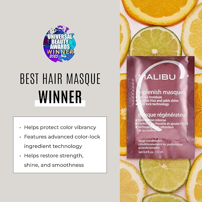 Malibu C Replenish Hair Masque - Ultra Hydrating Deep Conditioner for Hair Repair - Reparative Formula with Avocado Oil for all Types & Textures (12 Packets)