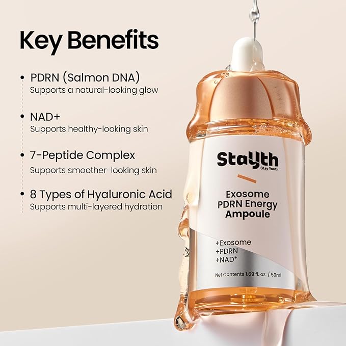 Skin Renewal Ampoule with PDRN & Peptides, Hydrating Korean Ampoule, Lightweight Korean Serum with Hyaluronic Acid & Exosome for Smooth, Healthy-Looking Skin, NAD+, 50ml