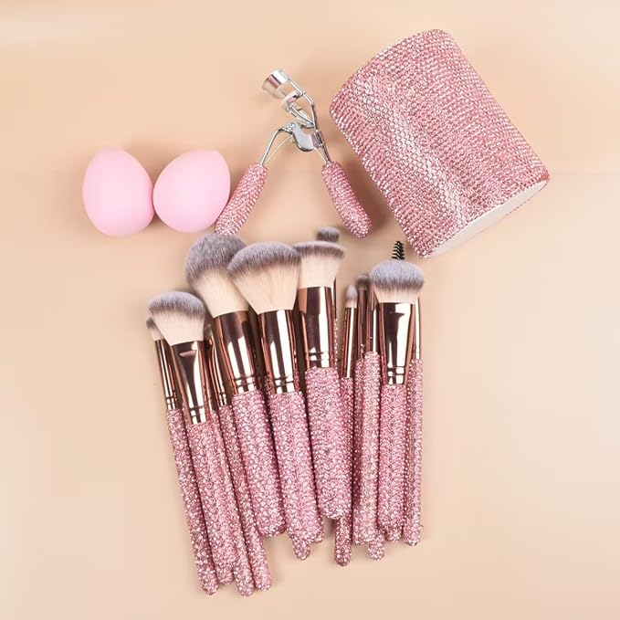 Stlalsa-Professional Makeup Brush Set, 23 Pieces, Pink and White Synthetic Brushes with Diamond Handle, for Powder, Contour, Eyeshadow Application (rosa)
