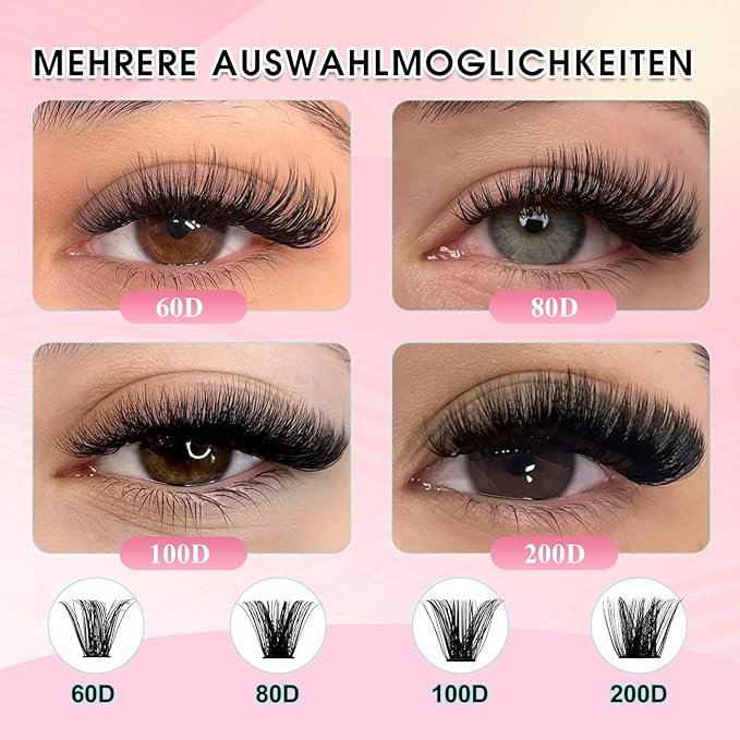 GEMERRY Lash Clusters Kit 4 Style Clusters Eyelash Extensions False Eyelashes Wispy Natural Lashes Fluffy Individual Lashes with Bond and Seal and Tweezers (60D 80D 100D 200D, 8-16mm)