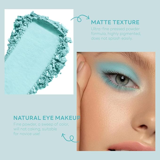 HOSAILY Light Blue Single Matte Eyeshadow, Velvet Eye Shadow Pressed Powder Primer Base Makeup, High Pigmented LongLasting Baby Blue Mint Green Eye Shadow Palette Makeup, sombras para ojos 01