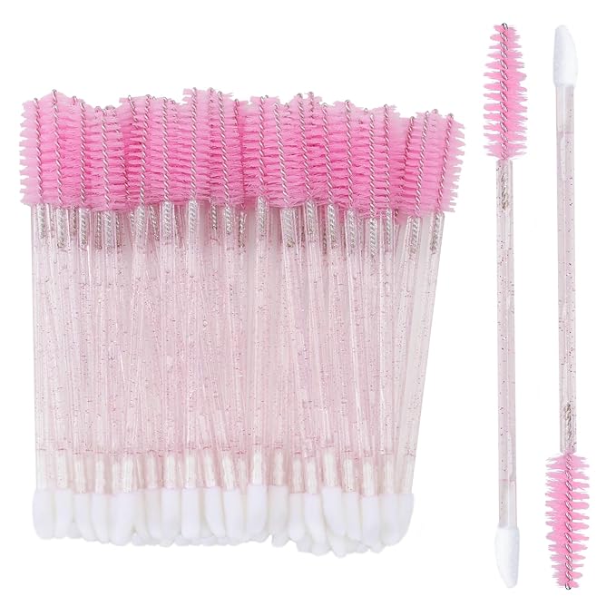 G2PLUS 100pcs Eyelash Brush Lip Brush, Dual Ended Eyelash Extension Brush, Pink Mascara Wands and Lipstick Applicator, Portable Makeup Brush for Eyebrow, Lip Gloss and Lash Extension