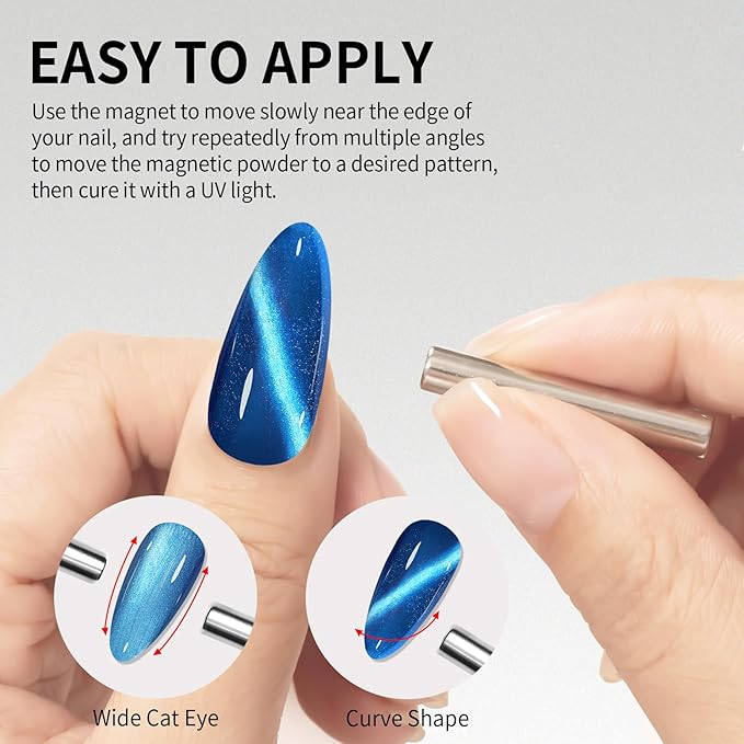 MAYCHAO 15ML Cat Eye Gel Nail Polish 1Pc Sea Blue Shimmer Gel Polish Soak off Holographic Magnetic Nail Polish for Nail Art Manicure Salon DIY at Home, 0.5 OZ