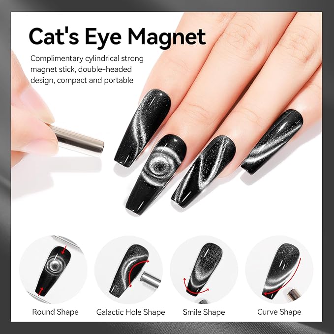 Cat Eye Gel Nail Polish Silver 12ML 9D Chameleon Cateye Magnetic Nail Polish Gel Holographic Cat Eye with Magnet Stick Varnish Soak off Manicure 1PC