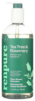 Renpure Plant Based Tea Tree and Rosemary Refresh and Rebalance Shampoo - Soothes Dry Scalp - Delivers Moisture and Shine - Rids Hair of Grime - Dye Free - Recyclable, Pump Bottle Design - 24 fl oz