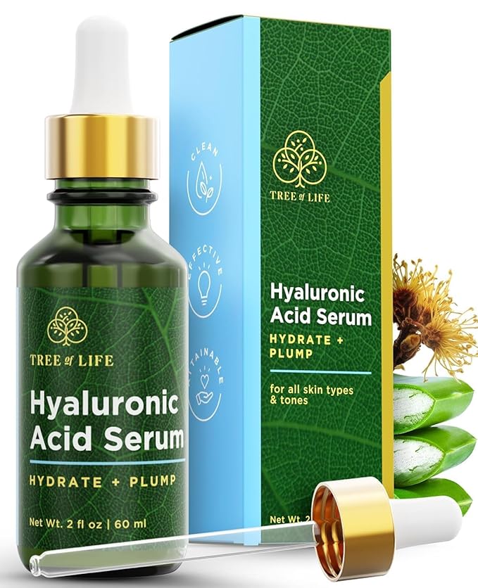 Tree of Life Hyaluronic Acid Serum For Face - Deep Hydration for Dry, Dehydrated, & Sensitive Skin - Dermatologist Tested - Moisturizing Treatment for Smooth Skin, 2 Fl Oz