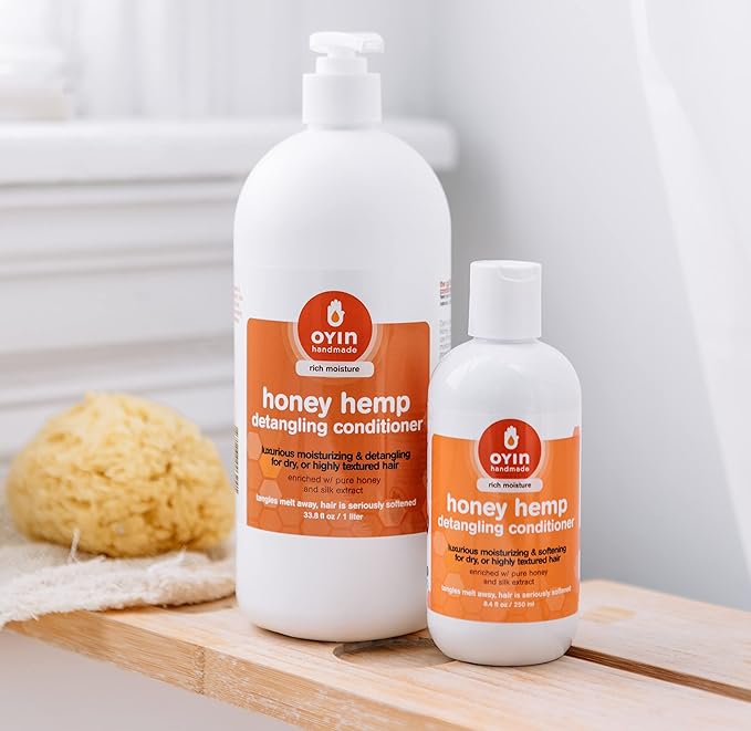 Oyin Handmade Honey Hemp Detangling & Moisturizing Conditioner | Hemp Seed Oil, Pure Honey & Silk Protein | For Coily, Curly & Natural Hair | 8.4 oz
