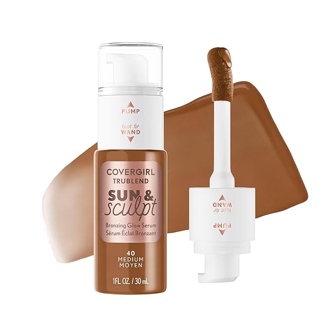 COVERGIRL TruBlend Sun & Sculpt Bronzing Glow Serum, Buildable, Radiant Glow, Wand and Pump Applicator - 40 Medium