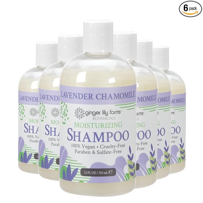 Ginger Lily Farms Botanicals Moisturizing Shampoo for All Hair Types, 100% Vegan & Cruelty-Free, Lavender Chamomile Scent, 12 Fl Oz (Pack of 6)
