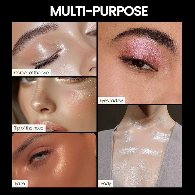 Noerrors 3Colors Glitter Eyeshadow Brightener Stick Set, Champagne&Pink&Pearl White Sparkle Cream Eyeliner&Eye Shadow Pencil with Brush, Waterproof Silky Smooth Shimmer Metallic Eye Highlighter Makeup