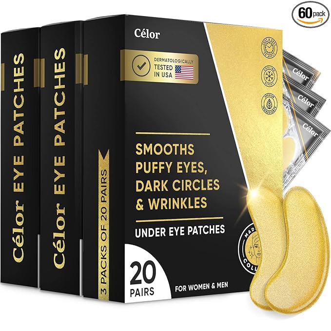Celor Under Eye Patches for Puffy Eyes and Dark Circles - Eye Masks with Amino Acids & Collagen, Eye Care for Wrinkles - Birthday Gift for Women - Skincare Self Care - USA Tested (60 Pairs)