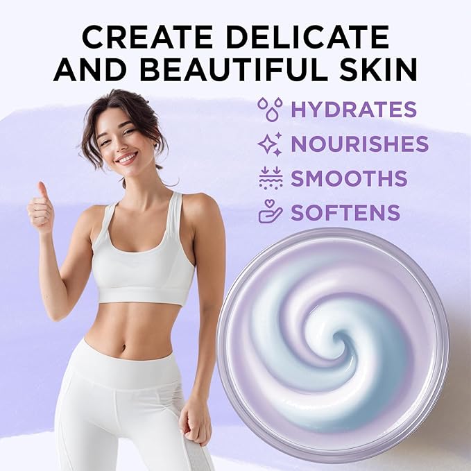 Lavender Whipped Body Butter, Whipped Body Butter for Women, Shea Body Moisturizer for Dry Skin, Gentle Hydration with Long Lasting Moisture-3.4 floz+6.8 floz