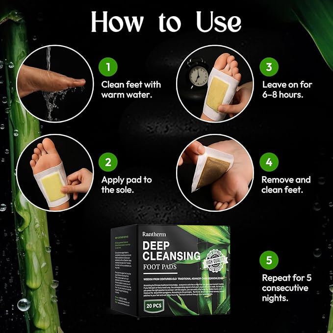 Foot Pads Patches for Deep Cleansing: Bamboo Wood Vinegar Ginger Feet Pads, 14 Packs