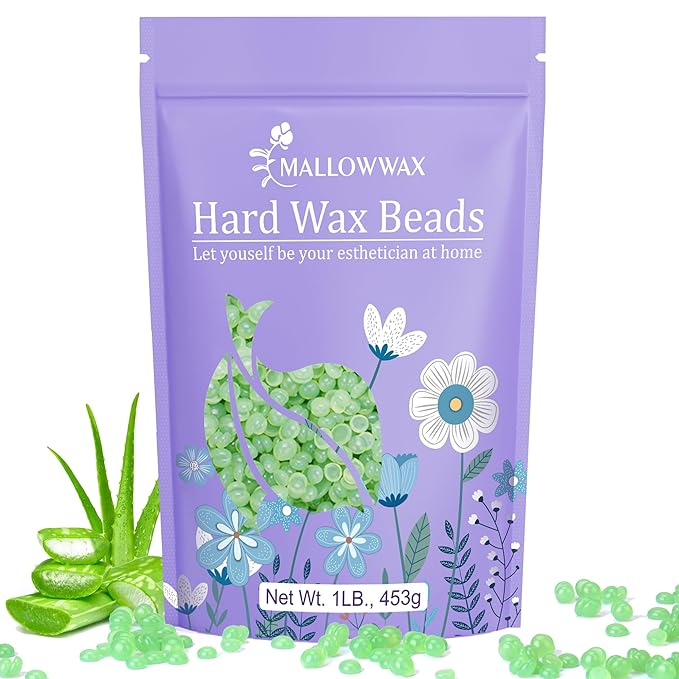 Mallowwax 1LB Aloe Hard Wax Beads, Hair Removal Wax for Full Body, Eyebrow, Legs, Bikini Brazilian Waxing - Perfect for Coarse and Fine Hair
