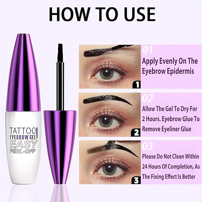 2 Pack Tattoo Eyebrow Gel Easy Peel Off, Waterproof & Sweatproof Eyebrow Tint Peel Off, Easy Peel-Off Eyebrow Gel, Suitable For All Skin Types (Black)