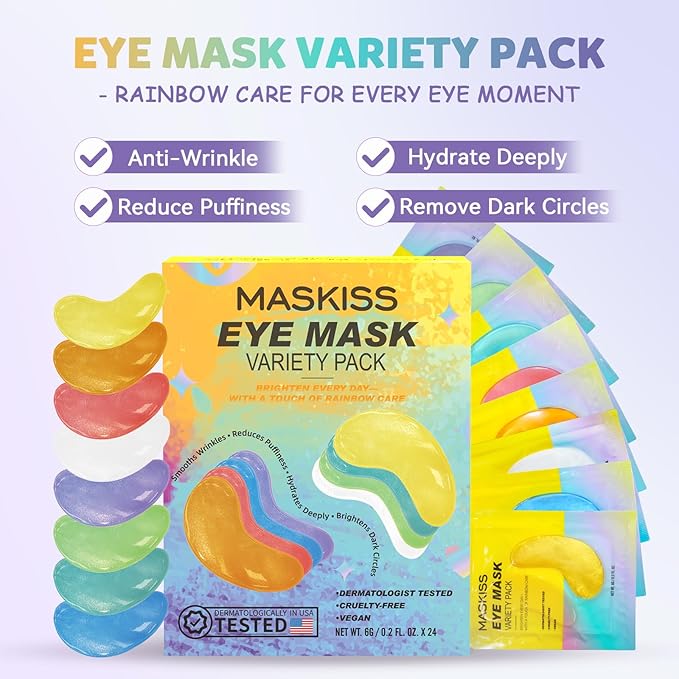 Maskiss Under Eye Patches Variety Pack (8 Pairs), Mothers Day Gifts for Mom, Eye Masks for Dark Circles Puffy Eyes With 8 Colors (1 Pairs/Color), Vegan Skin Care Gifts for Women