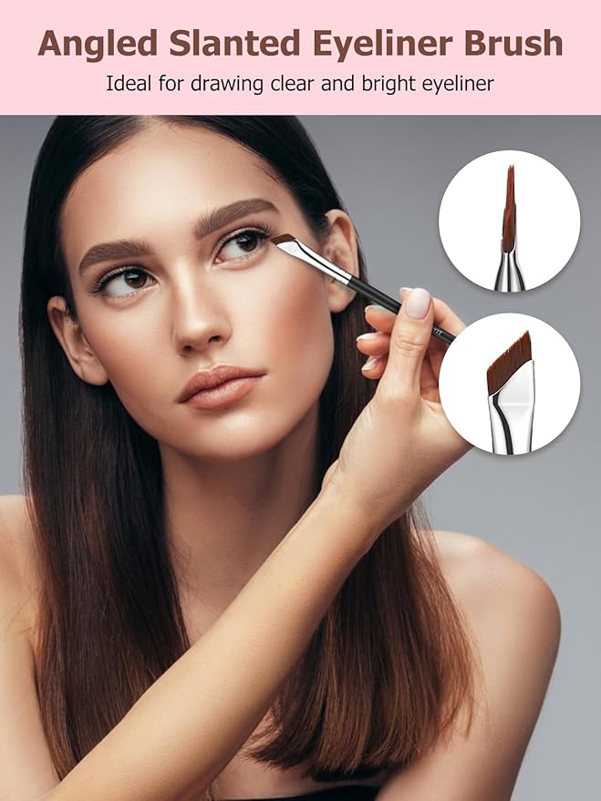 TEOYALL Eyeliner Brush Set, 4 PCS Ultra Thin Slanted Angled Precision Fine Point Eyeliner Brush, Flat Eyebrow Brush