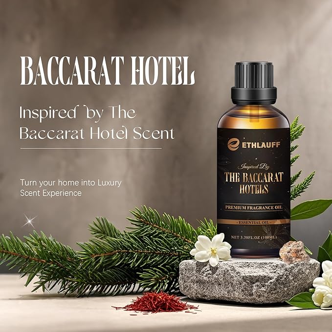 Hotel Diffuser Oil Inspired by The Baccarat Hotel Scent, Luxury Essential Oil for Waterless Diffuser, Crafting Soap & Candle Making Scents 100 ml 3.38 Fl Oz