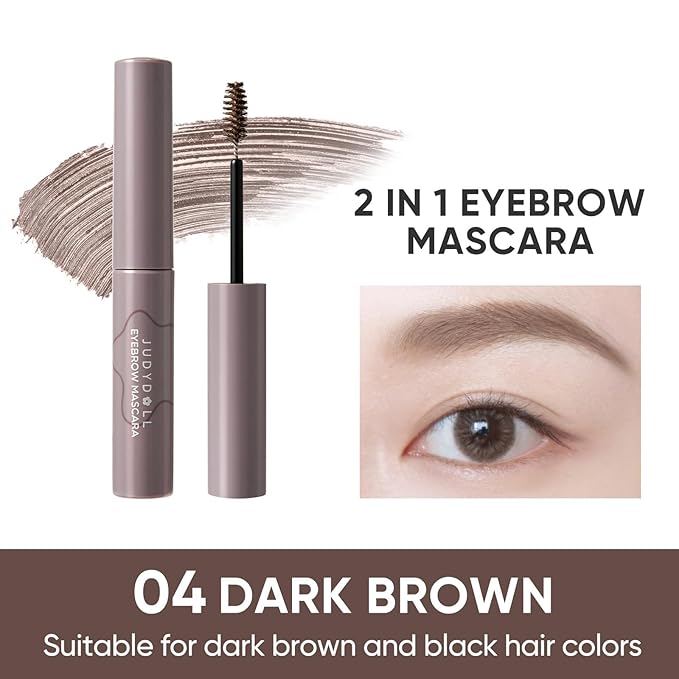 JUDYDOLL 2 IN 1 Eyebrow Mascara，Waterproof Eyebrow Makeup for Natural Feathered Brows，Smooth Clump-Free Formula, Natural, Long-Lasting, for Beginners (04 Drak Brown)