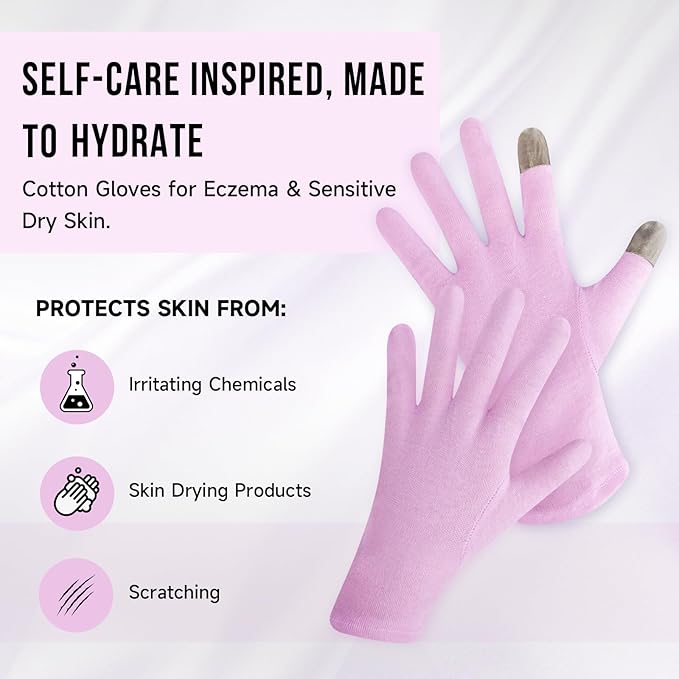HandLove Premium 100% Cotton Gloves | Moisturizing Gloves for Dry Hands & Eczema | Overnight Sleeping Gloves, Eczema Gloves | Touchscreen Friendly | Baby Pink, 12Pairs
