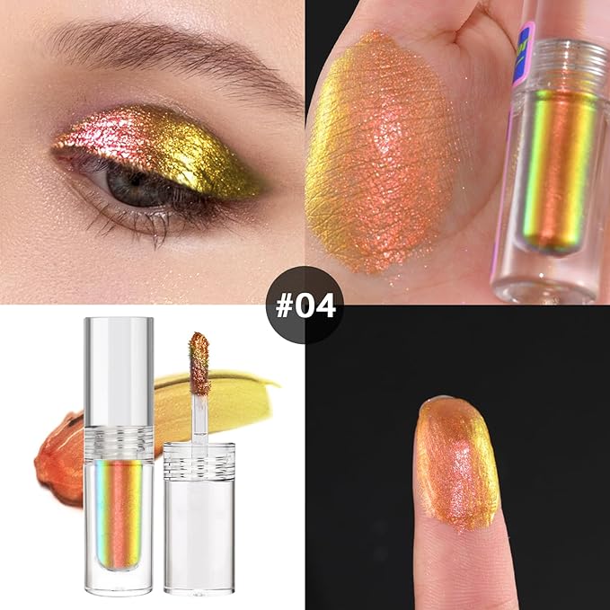 Multichrome Glitter Liquid Eyeshadow, Chameleon Shifting Color, Holographic Metallic Eyeshadow, Long-Lasting Wear, Vegan Eye Topper for Party, Daily Makeup (#04)