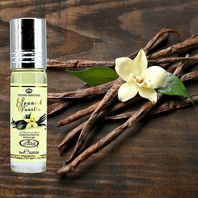 Al-Rehab Spanish Vanilla Perfume Oil 6ML (0.2 Oz) - Arabian Oils For Women - Long Lasting Concentrated Oil - A Luxurious Soft & Sweet Women's Fragrance For An Elegant Touch