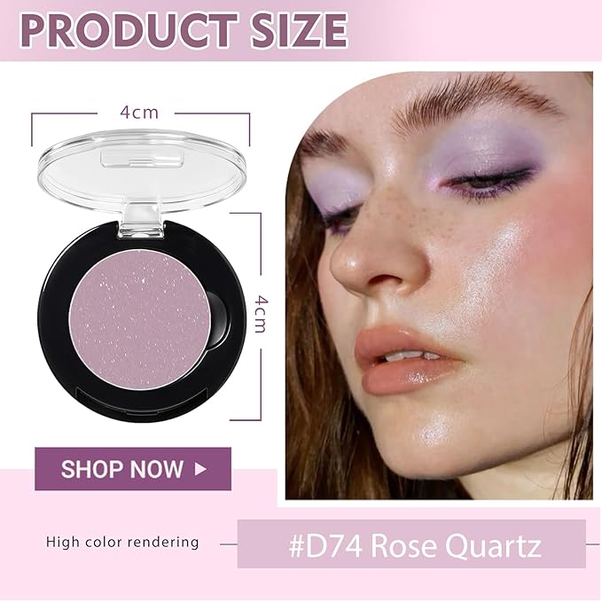 Refillable Eyeshadow Palette - Matte/Glitter/Duo-Chrome Pressed Powder & Cream Formula, Neutral/Shimmer/Smokey Multichrome, Travel-Friendly Iron Pan Refills (ShImmer, D74)