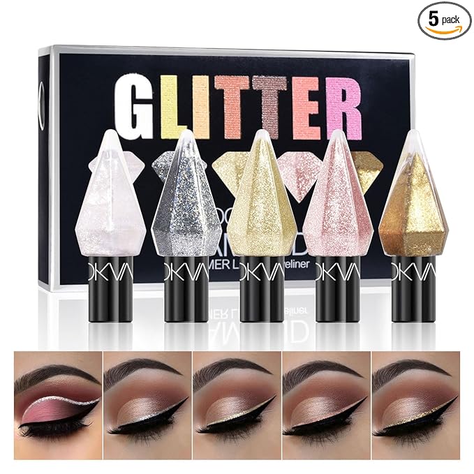 6 Pcs Liquid Glitter Eyeshadow Set Colorful Eyeliner with Long-Lasting and Waterproof Shinning Eye Shadow Gift for Women Eye Makeup(Diamond A)
