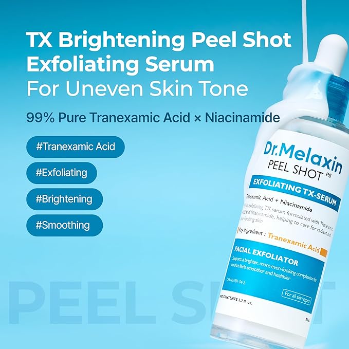 Dr.Melaxin Peel Shot Exfoliating TX Serum 80ml – 99% Pure Tranexamic Acid & Niacinamide + AHA PHA Brightening Exfoliating for Uneven Skin Tone, Dark Spots & Dullness | Smooth | Korean Skincare
