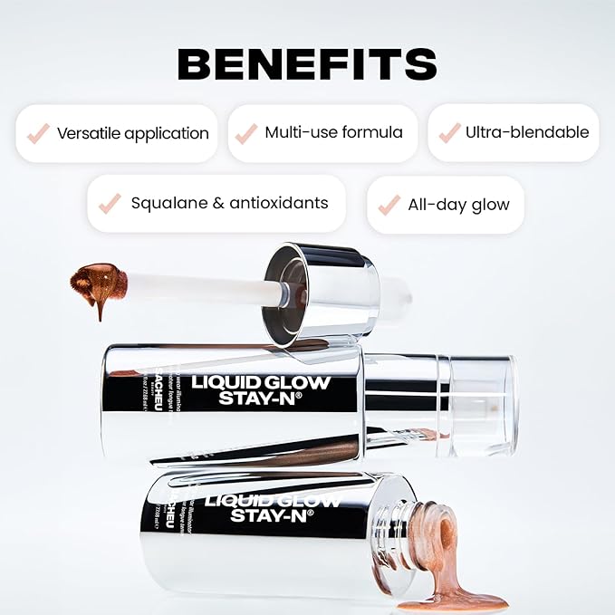 Sacheu Liquid Glow STAY-N Liquid Highlighter & Illuminator Makeup — 30ml Long Lasting Luminous Glow Lightweight Dewy Finish, Sun Daze